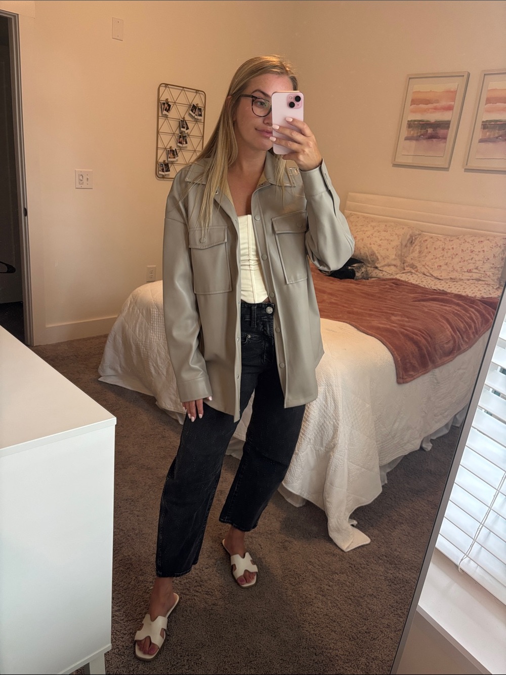 Sandstone Vegan Leather Shacket with  Lining